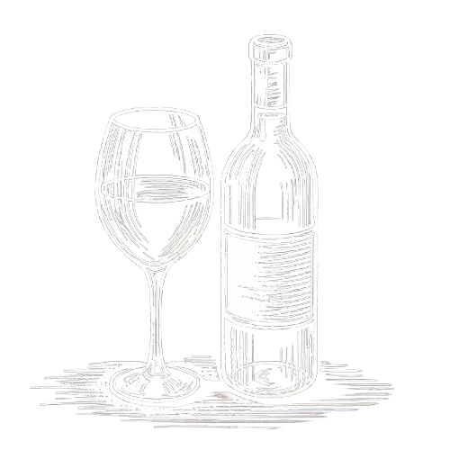 Skiss av vinflaska och vinglas.
